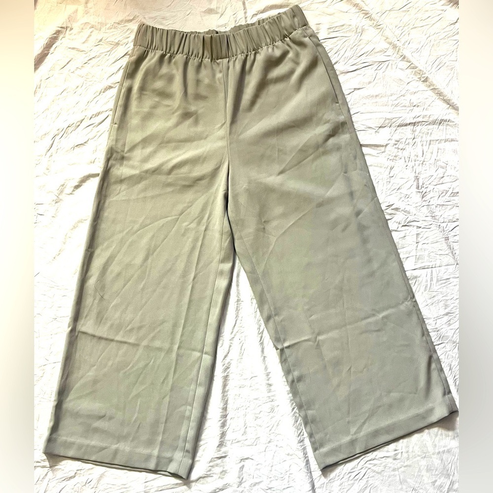 H&M Womens Beige Wide-Leg Pull-On Elastic Waistland Pants Size 2